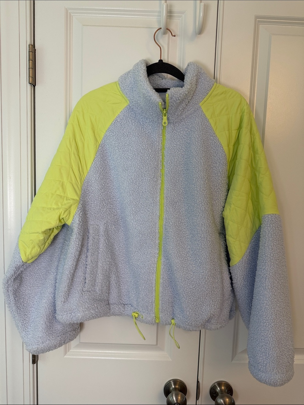 aerie Light Blue Sherpa Jacket with Neon Yellow Panels - Kids